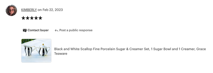 Black and White Scallop Fine Porcelain Sugar & Creamer Set