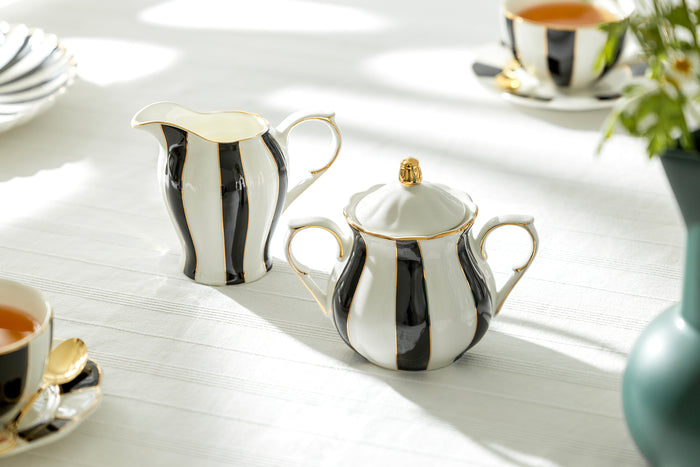 Black and White Scallop Fine Porcelain Tea Set