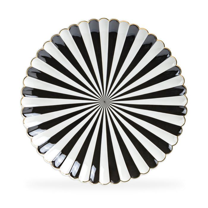 Black and White Stripe Scallop Fine Porcelain 12.5" Charger Plate