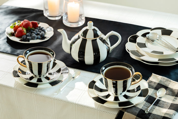 Black Carousel Stripes Fine Porcelain 5-Piece Tea Set
