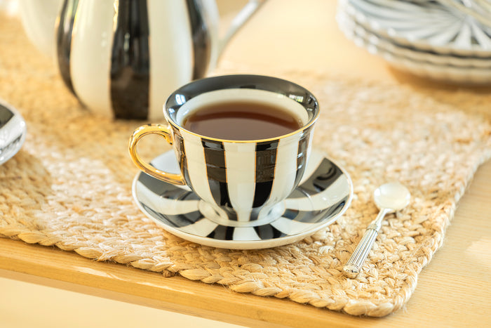 Black Carousel Stripes Fine Porcelain 5-Piece Tea Set