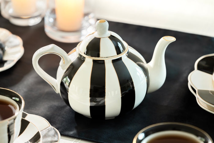 Black Carousel Stripes Fine Porcelain Teapot