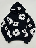 Black “Cotton Wreath” Denim Tears Hoodie – White Floral Ring Print Streetwear Hoodie