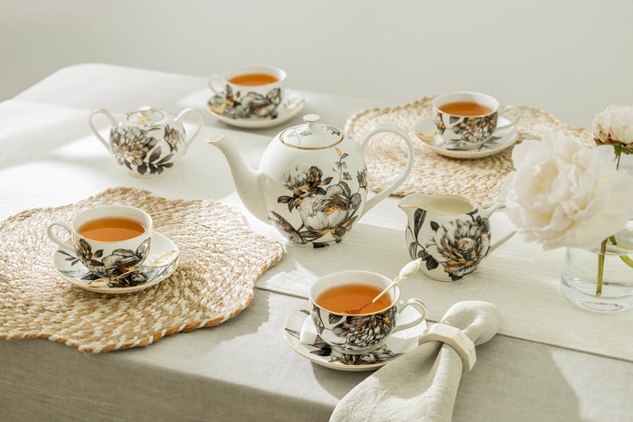 Grace Teaware Black Gold Peony Fine Porcelain Tea Set