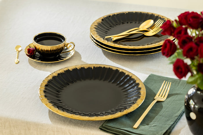 Black Gold Ripple Fine Porcelain Dinner Plate