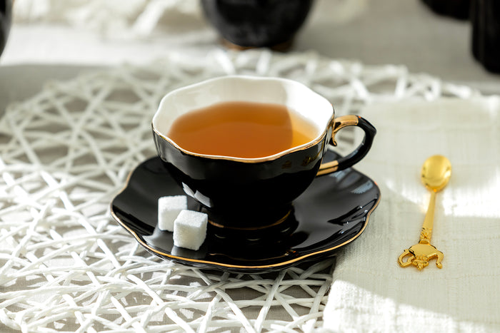 Black Gold Scallop Fine Porcelain 11-Piece Tea Set