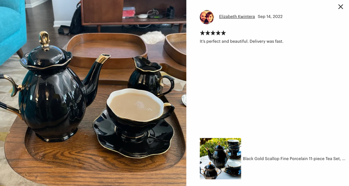 Black Gold Scallop Fine Porcelain 11-Piece Tea Set