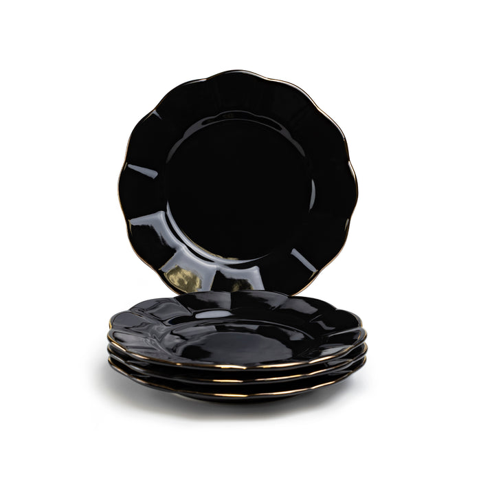 Black Gold Scallop Fine Porcelain Dessert/Salad Plate