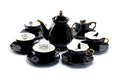 Grace Teaware Black Gold Scallop Teapot + 6 Assorted Halloween Tea Cup and Saucer Sets