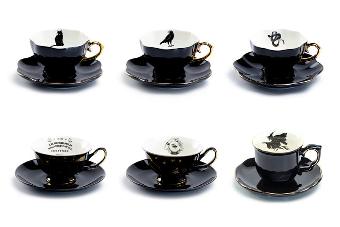 Grace Teaware Halloween Tea Cups black cat raven crow snake ouija evil eye witch tea cups
