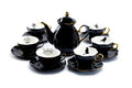 Black Gold Scallop Teapot + 6 Assorted Halloween Tea Cup and Saucer Sets - Ver. B