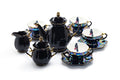 Grace Teaware Crow with Red Roses Black Gold Luster 11-Piece Tea Set