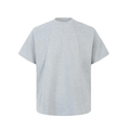 Light gray oversized T-shirt with geometric seam detailing and a structured minimalist silhouette, front view
