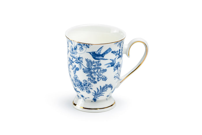 Blue Bird Toile Fine Porcelain Footed Mug