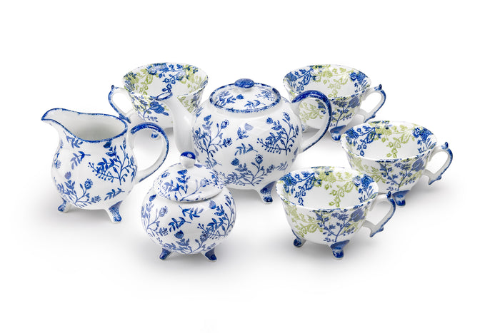 Blue Botanical Garden Three-Foot Fine Porcelain Tea Set