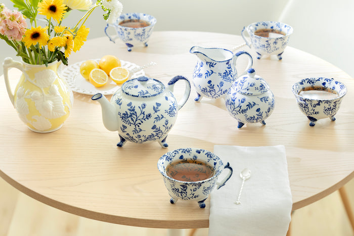 Blue Botanical Three-Foot Fine Porcelain Tea Set