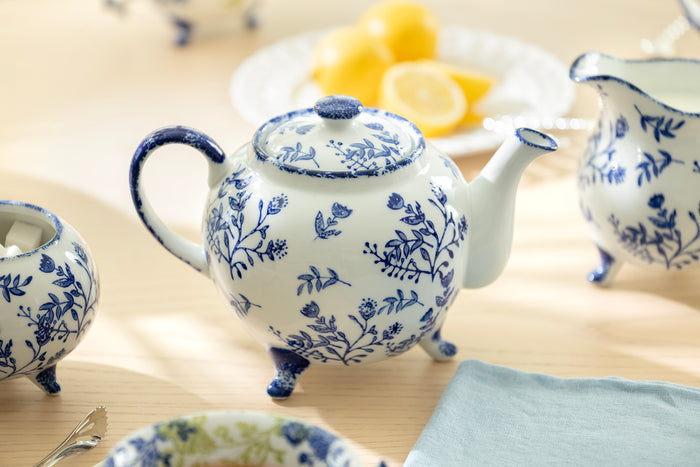 Blue Botanical Three-Foot Fine Porcelain Tea Set