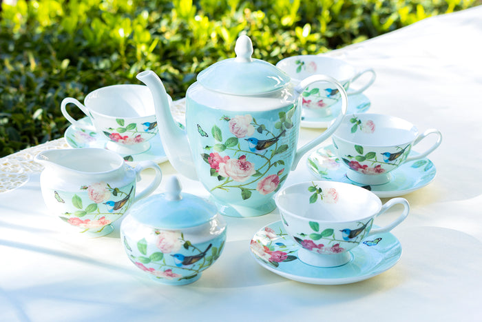 Stechcol Gracie Bone China Blue Jay Bone China 11-Piece Tea Set