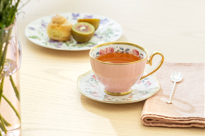 Blush Rose with Gold Fine Porcelain Tea Cup and Saucer
