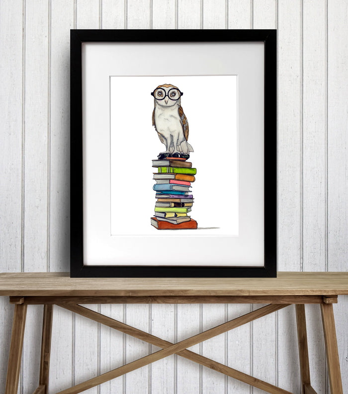 PinkPolish Design Art Prints "Book-Learned Owl" Ink Drawing: Art Print
