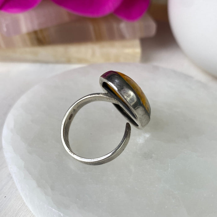 Bumblebee Jasper Polished Adjustable sterling silver Ring
