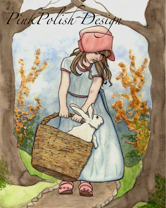 PinkPolish Design Art Prints "Bun in a Basket" Watercolor Painting: Art Print