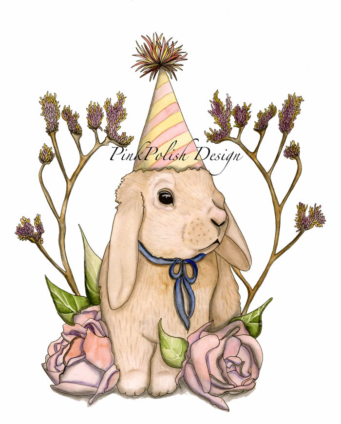 PinkPolish Design Art Prints "Bunny Celebration" Watercolor Painting: Art Print