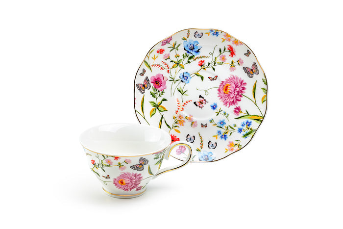Butterfly Garden Fine Porcelain Tea Cup and Saucer