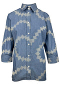 camicia donna in chambrai con ricami azzurro
