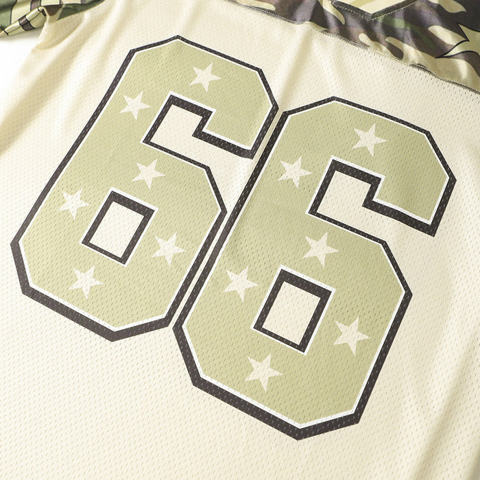 Camo military star football jersey with large number 66 on a cream mesh performance fabric