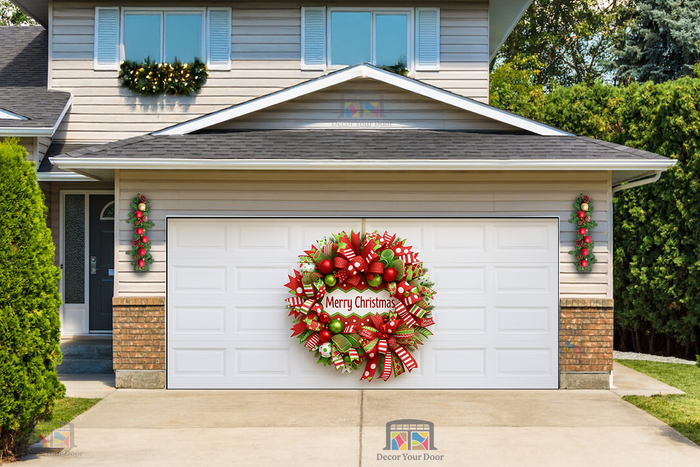Candy Ribbon Celebration Wreath - Christmas Garage Door Cover