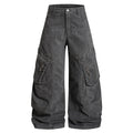 Dark gray utility balloon cargo pants, front view with wide legs and flap pockets