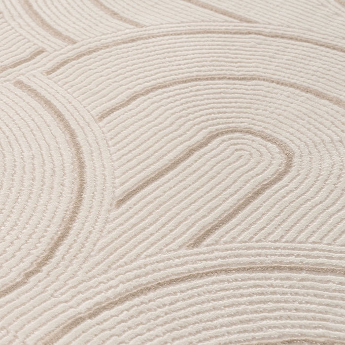 Living Room rug, beige-cream colours, geometric, practicality in mind, the rug is anti-allergic.