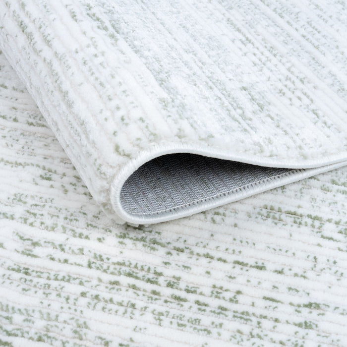 Carmel Green colour rug, striped design, soft durable pile, stain-resistant, easy-care.