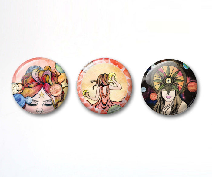 PinkPolish Design Buttons "Celestial" Button Pack - 3-Pack Pin Back Button, 1 Inch