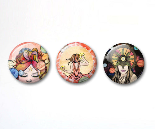 PinkPolish Design Buttons "Celestial" Button Pack - 3-Pack Pin Back Button, 1 Inch