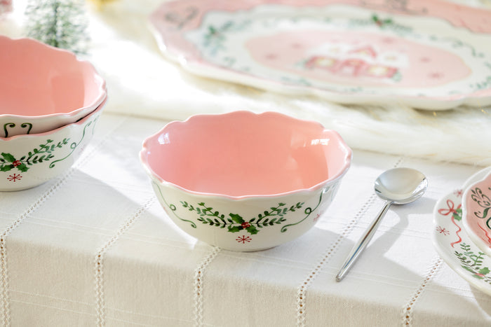 Christmas Holly Pink Bowl