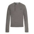 Brown long sleeve Henley T-shirt with button placket, front view