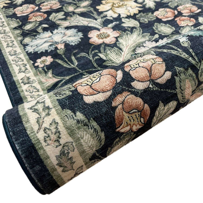 midnight-floral-rug-mlticoloured-flowers-in black background-plush feel