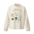 Cream textured sweatshirt with collage-style graphic print on the front