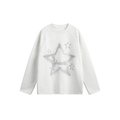 Light gray long sleeve tee with star graphic and script print on the front