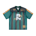 Omirad Royal Madness 84 green black and orange mesh jersey t-shirt with vertical gold stripes and R letter graphic