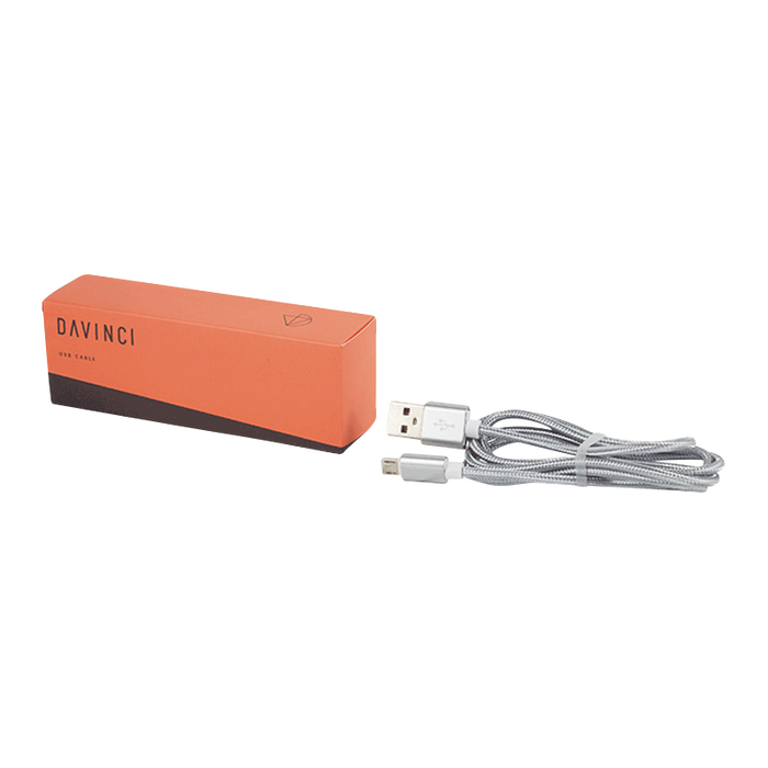 A close-up shot of the DaVinci MIQRO USB Cable, showing the connector end angled towards the viewer against a plain white background.