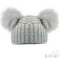 Deluxe Grey Checked/Striped Hat w/Pom Poms (12-24m) (PK6) H672-G