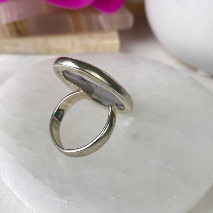 Dendritic Agate Freeform Ring with sterling silver Band 0.75-1" (Adjustable or Sized)