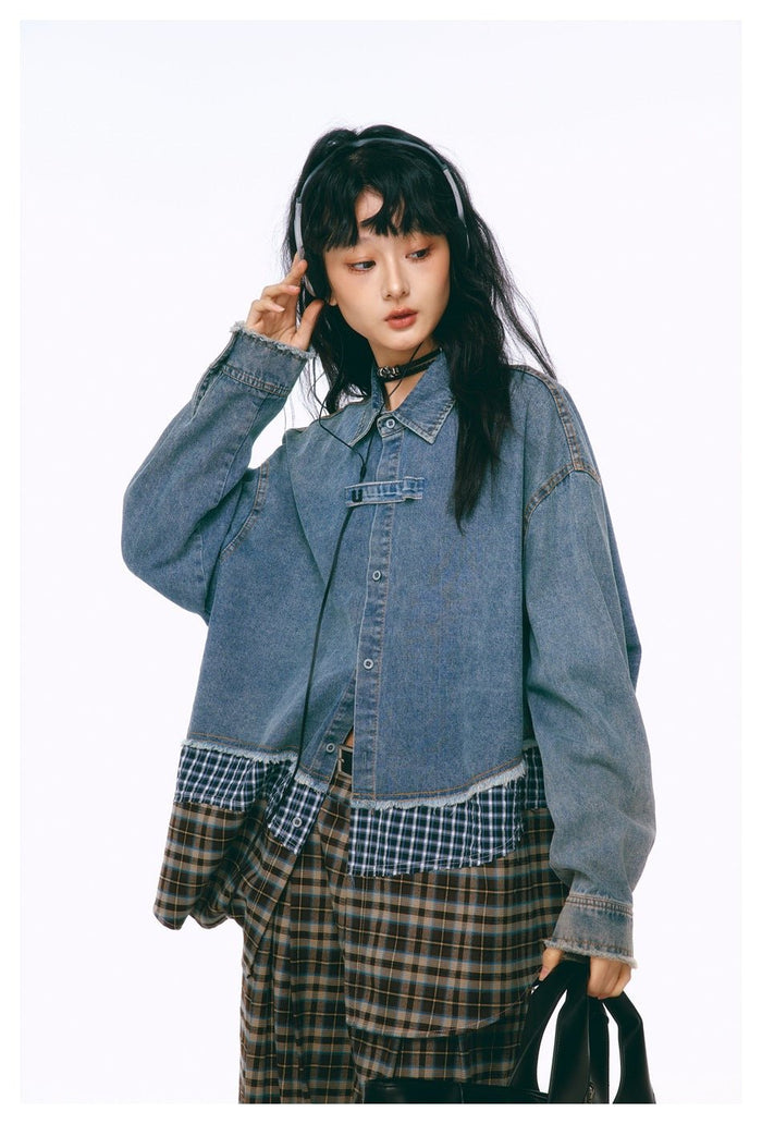 Distressed Denim Chambray Bomber Jacket on Sale - Men's and Women's Long Sleeve Vintage Style - Seakoff