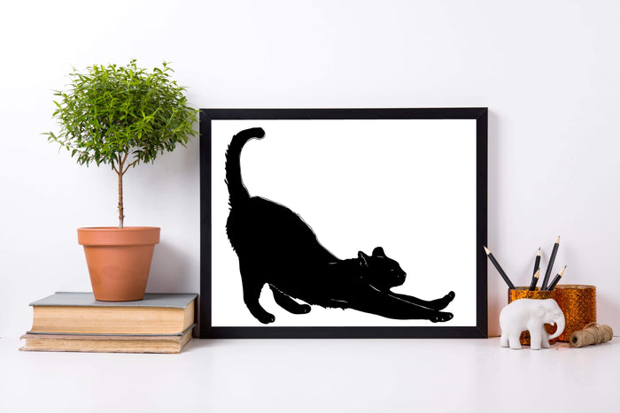 PinkPolish Design Art Prints "Downward Facing Cat"  Ink Drawing: Art Print