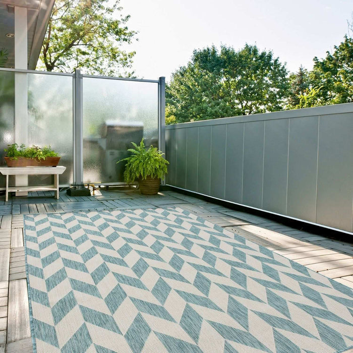 Aqua Chevron Outdoor Rug for Garden | The Rugs