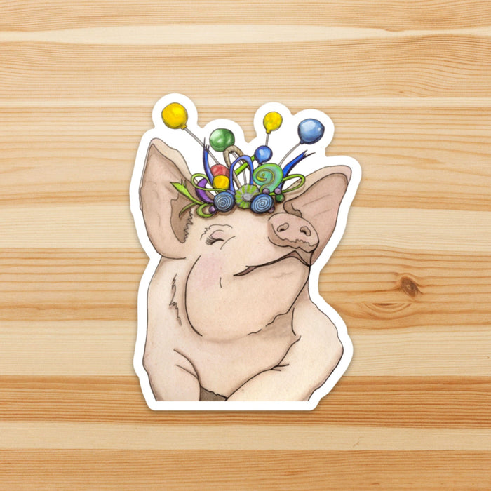 PinkPolish Design Stickers "Festive Pig" Vinyl Die Cut Sticker