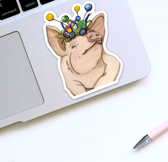 PinkPolish Design Stickers "Festive Pig" Vinyl Die Cut Sticker